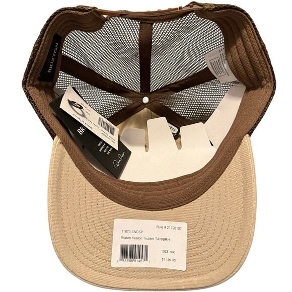 NWT Brixton Trucker Cap Tan/Brown Adjustable Snapback Meshback Logo Patch Hat - Picture 6 of 6